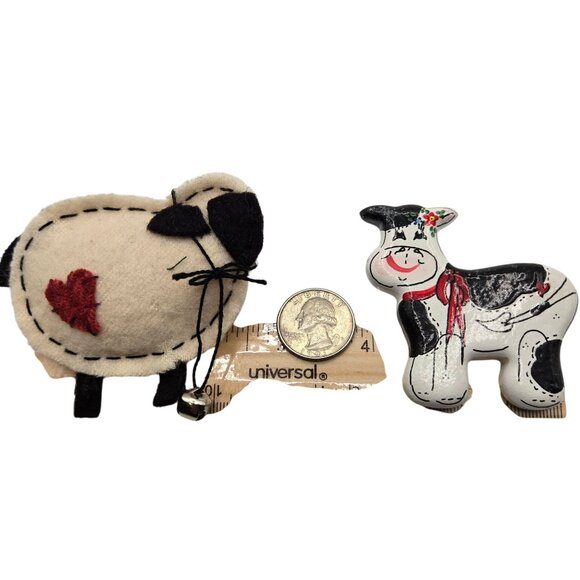 Brooch 2PC Set Farm Animals Cute Handcrafted Dairy Cow Sheep Heart Love Pet Pins - Picture 2 of 12